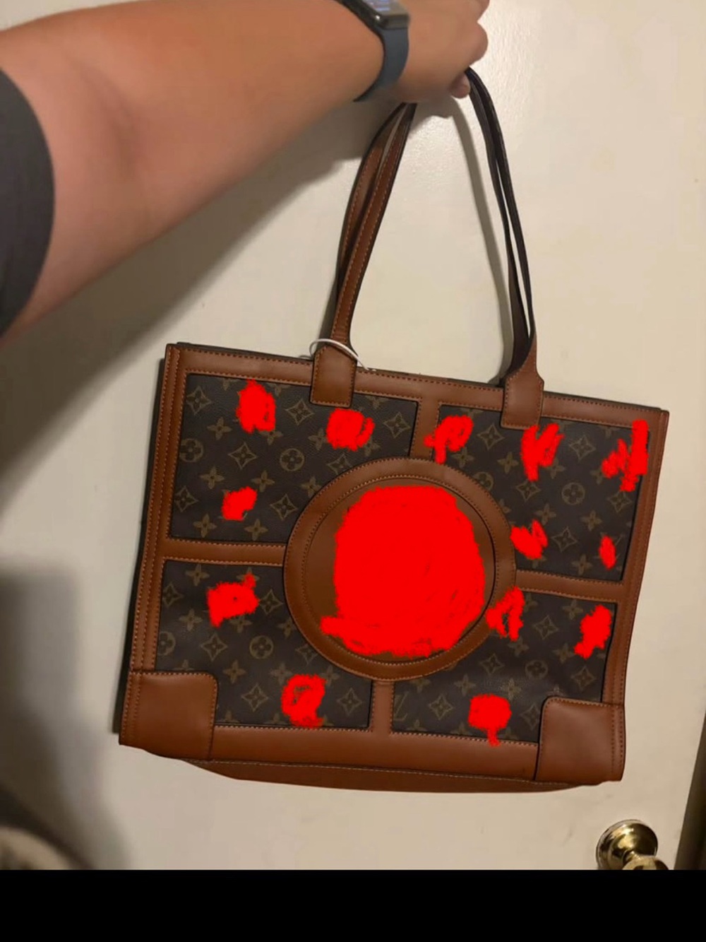 Brown Monogram Tote Bag with Leather Trim